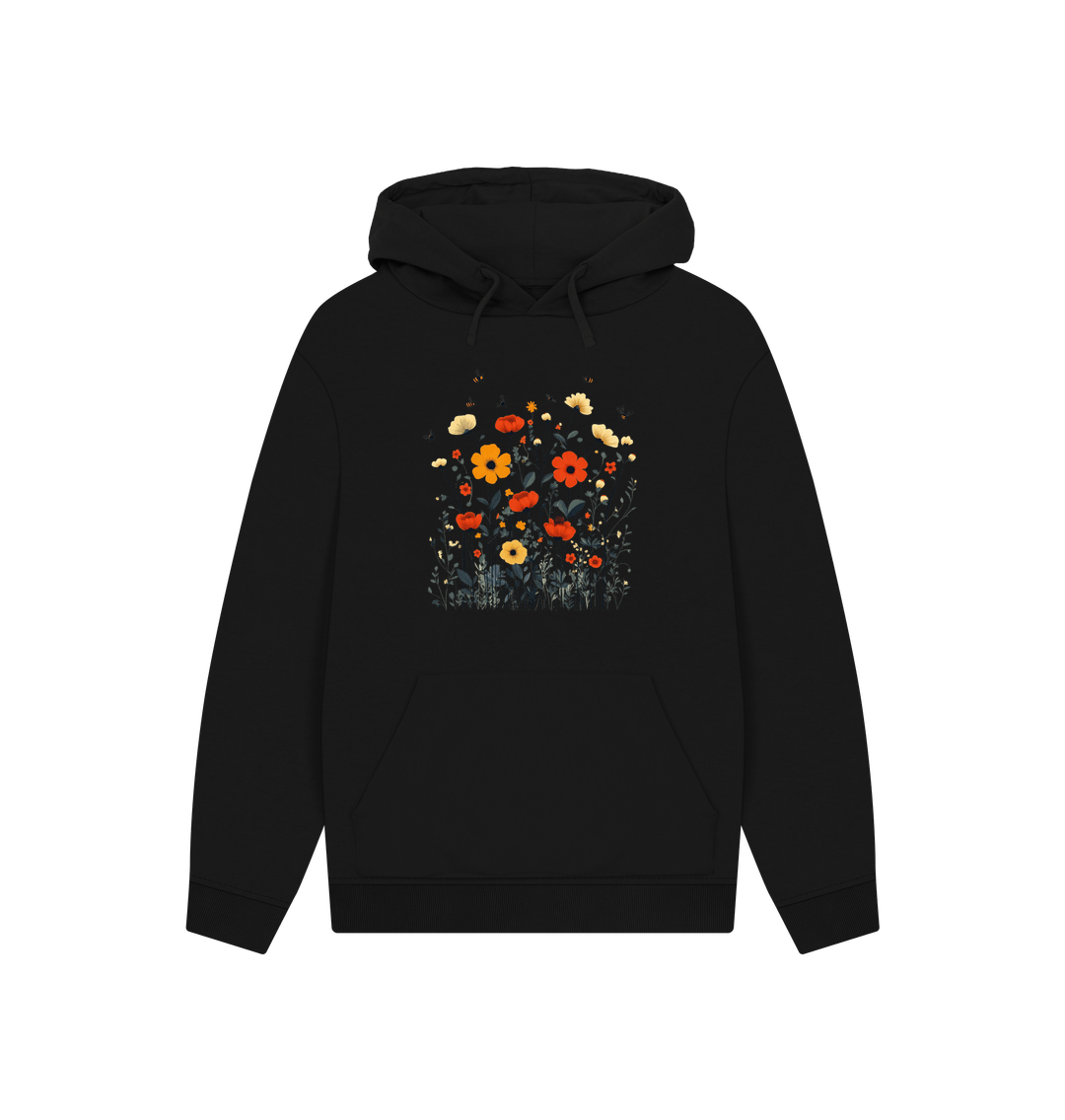 Black Minimalist Meadows | Unisex Organic Kangaroo Pocket Hoody