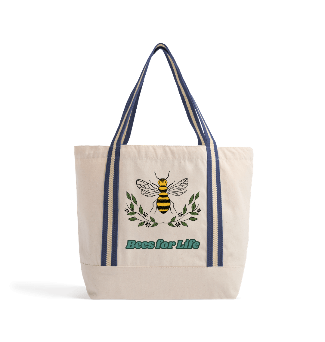 Natural/French Navy Bees for life | Organic Beach Bag