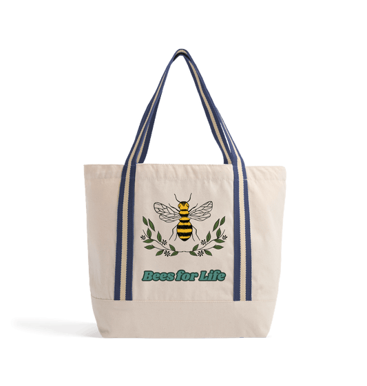 Natural/French Navy Bees for life | Organic Beach Bag