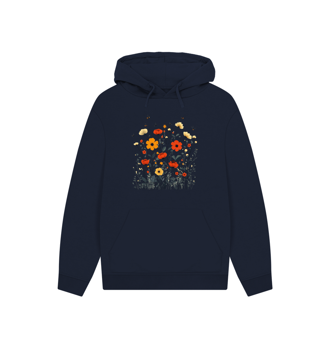 Navy Minimalist Meadows | Unisex Organic Kangaroo Pocket Hoody