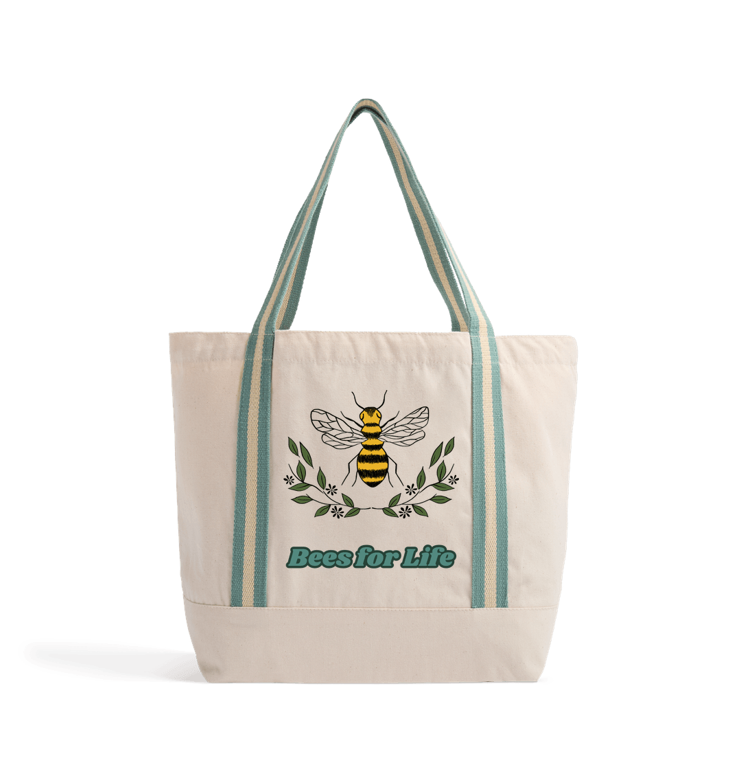 Natural/Sage Green Bees for life | Organic Beach Bag