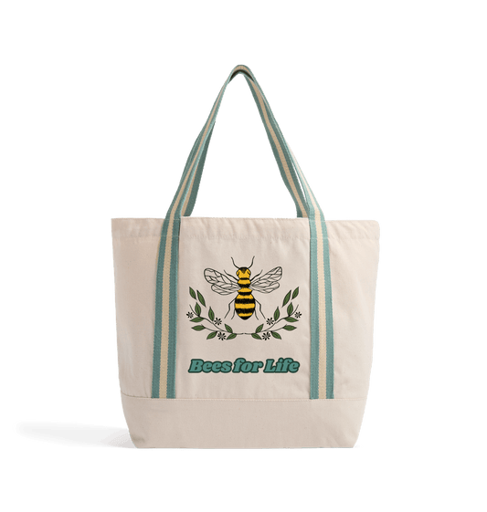 Natural/Sage Green Bees for life | Organic Beach Bag