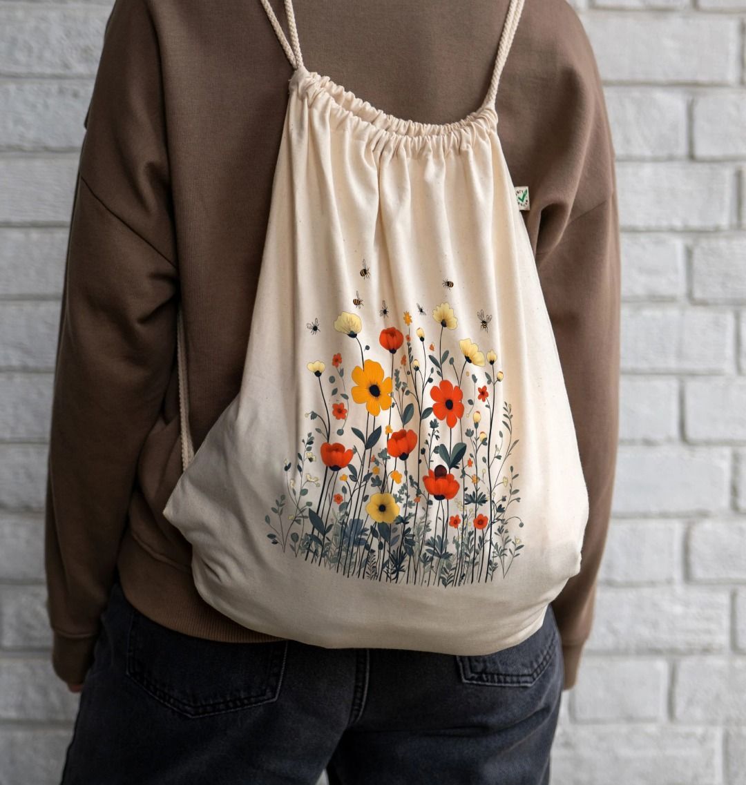 Minimalist Meadows | 100% GOTS Organic Cotton Drawstring Bag